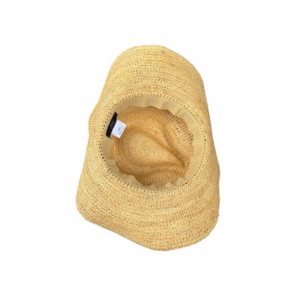 J.Crew Straw Sun Hat Natural Tan Black Band S-M Wide Brim Beach Summer Classic